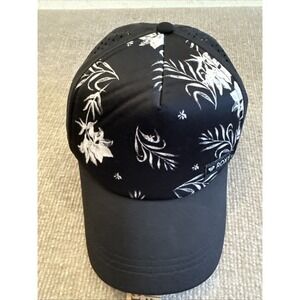 Roxy Waves Machine Trucker Hat ,Black Tropical Floral Design, Adjustable, EUC